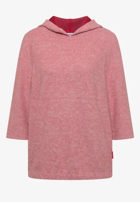 Locker geschnittener pinker Kapuzenpullover mit 3/4-Ärmeln und seitlichen Schlitzen.