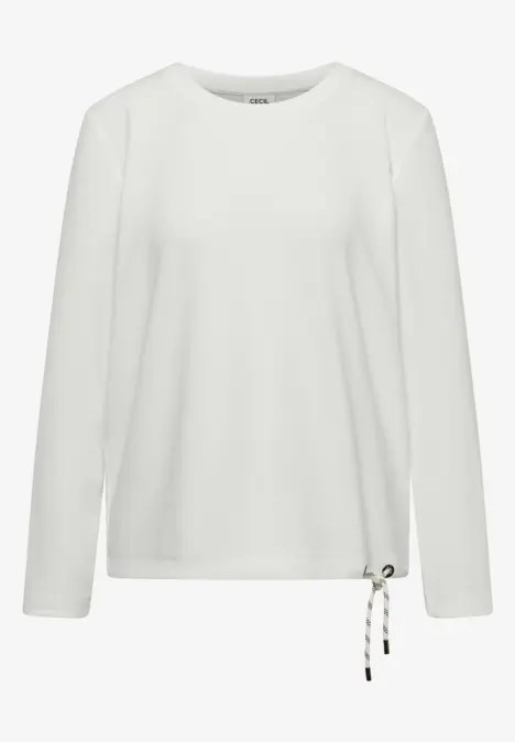 Weißes Langarmshirt mit Rundhals und verstellbarer Kordel am Saum