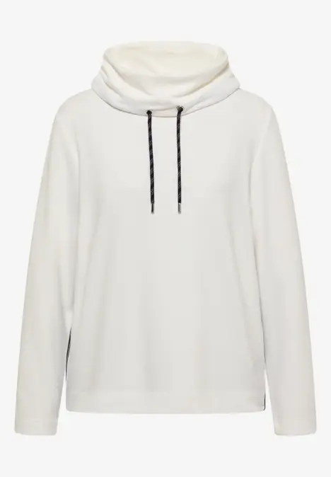 Weißer, lässiger Langarm-Pullover mit hohem Schlauchkragen und Kordelzug
