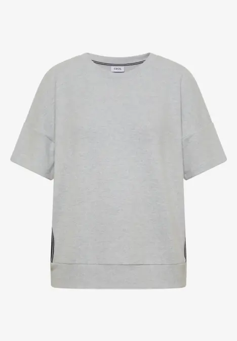 Schlichtes hellgraues T-Shirt mit kurzen Ärmeln, Rundhalsausschnitt und lässiger Passform.