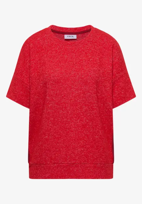 Ein rotes kurzärmeliges Sweatshirt mit feinem Melange-Effekt und Rundhalsausschnitt.