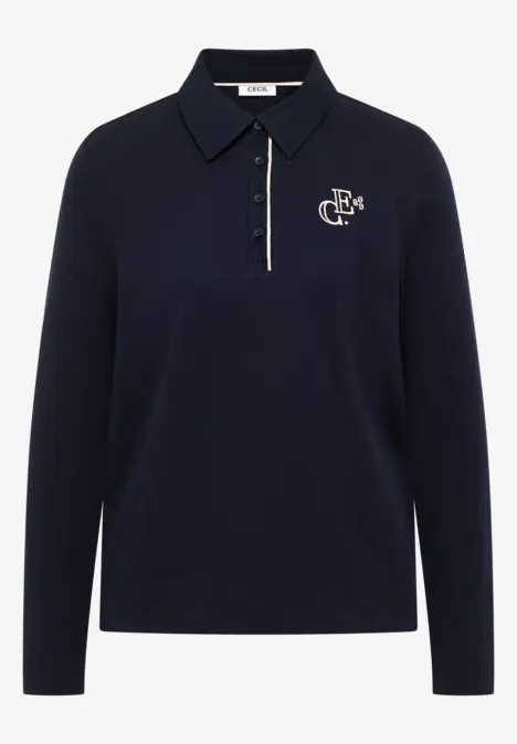 Polo à manches longues bleu marine avec fermeture éclair et logo monogramme discret