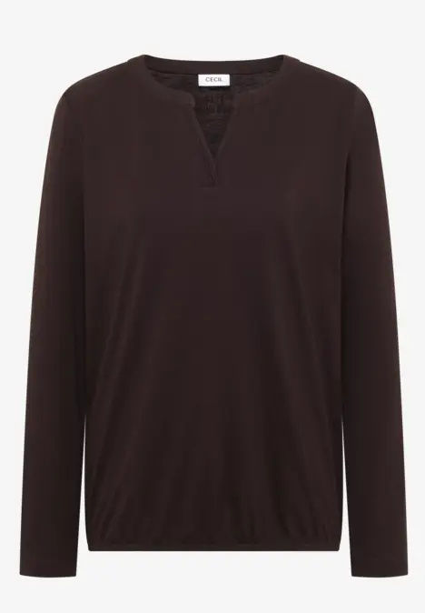 Schwarzes Langarmshirt mit V-Ausschnitt und geradem Schnitt.