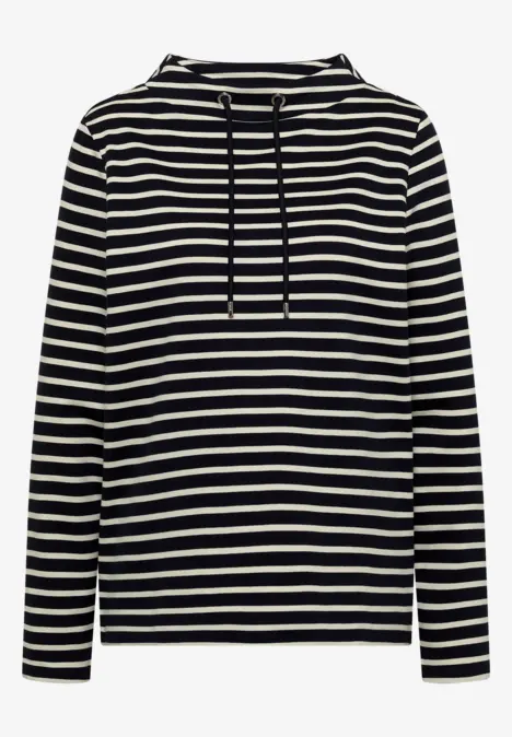 Schwarzer Hoodie mit weißen Querstreifen und Kapuze, langärmelig