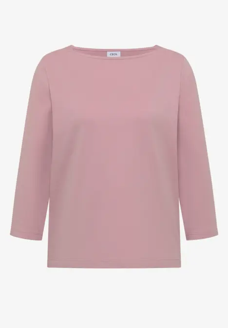 Damen-Langarmshirt in zartem Rosé mit U-Boot-Ausschnitt und geradem Schnitt.