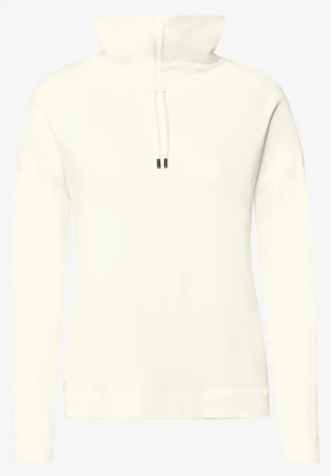 Weißer Pullover mit hohem Kragen und Kordelzug, schlichtes Design