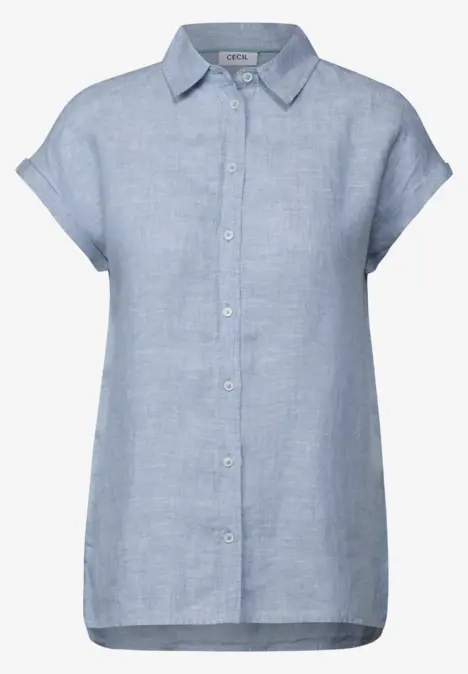 Hellblaue, kurzärmlige Bluse mit Knopfleiste und klassischem Kragen.