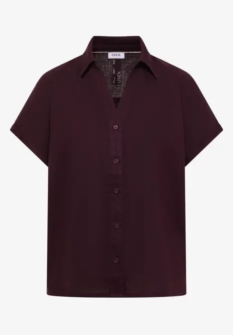Dunkellila Kurzarm-Bluse mit Knopfleiste und Hemdkragen