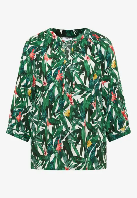 Top met 3/4-mouwen en groen bladprint