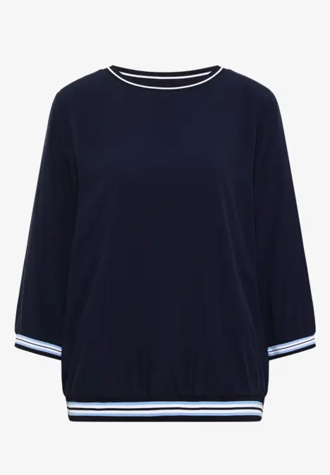 T-shirt ample bleu marine avec rayures blanches aux manches, col et ourlet