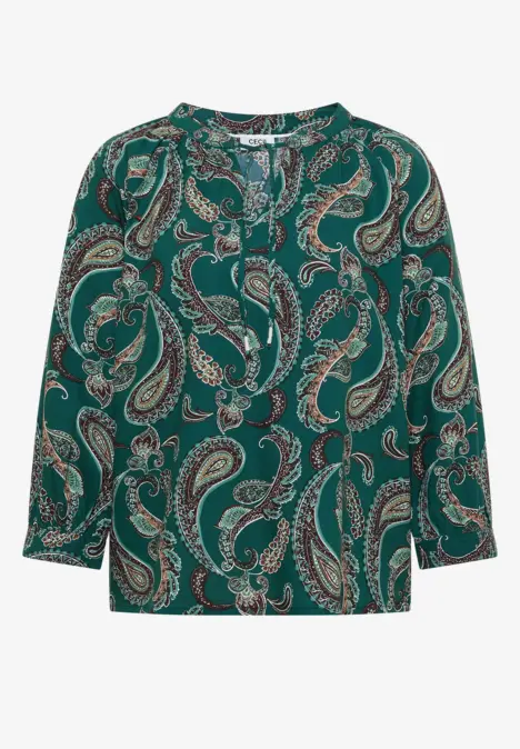Grüne Bluse mit Paisley-Muster und langen Ärmeln