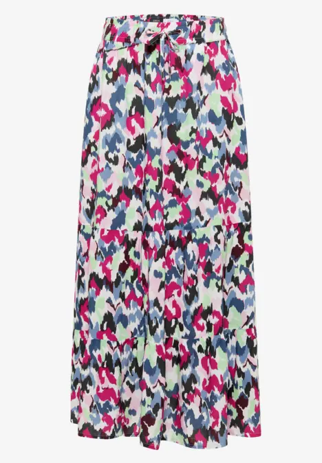 Langer Rock mit buntem, abstraktem Print in Pink, Blau, Grau und Schwarz