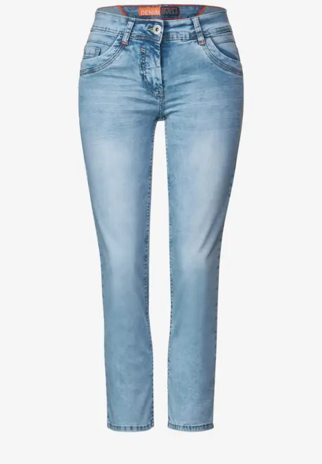 Loose fit jeans in 7/8-lengte mid blue washed