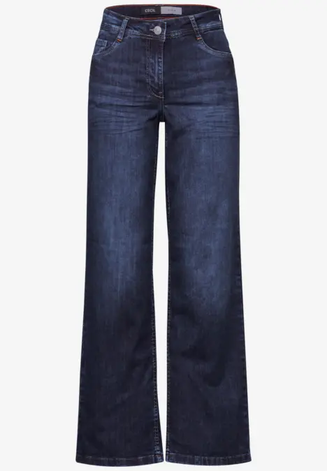 Weit geschnittene Jeans in Dunkelblau, mit fünf Taschen und Knopfverschluss.