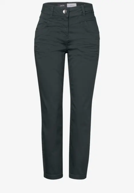 Dunkelgrüne Damenhose mit geradem Schnitt und Taschen.