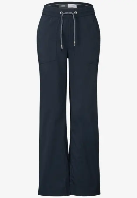 Dunkelblaue Hose mit Kordelzug und geradem Bein.