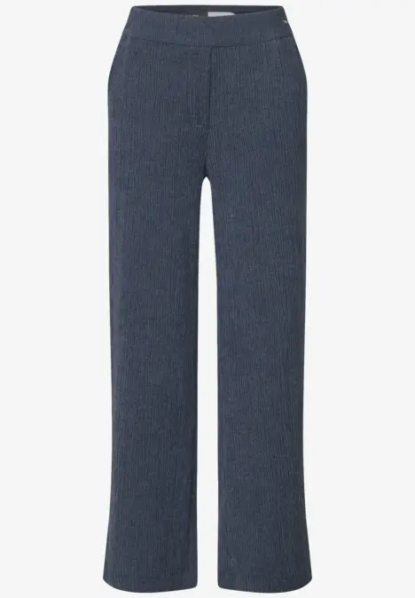 Blaue Damenhose mit geradem Schnitt und dezentem Muster.