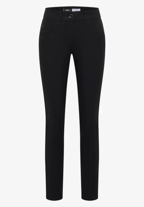 Schwarze, schmal geschnittene Damenhose mit Taschen.
