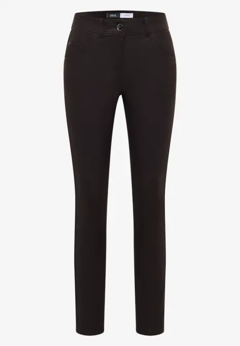 Schwarze Damenhose mit schmalem Schnitt und Hosentaschen.