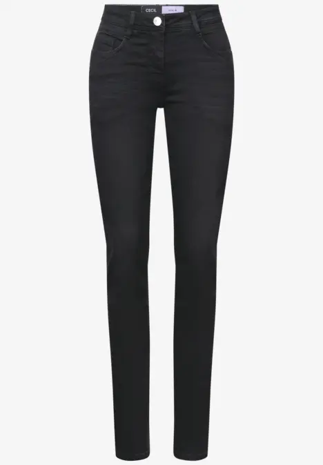 Schwarze Damenjeans mit schmalem Schnitt und klassischem 5-Pocket-Design.