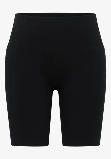 Schwarze, hoch geschnittene, eng anliegende Radlerhose aus dehnbarem Material.