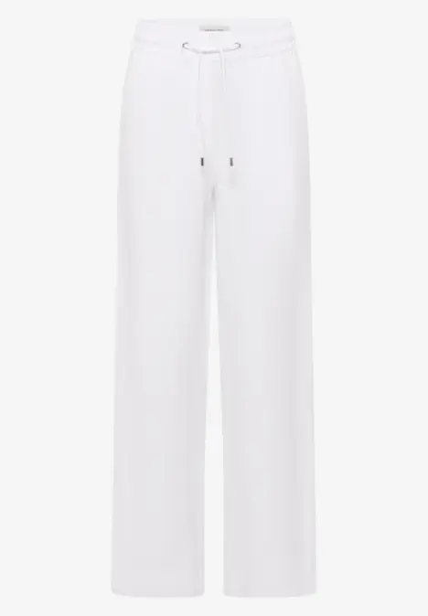 Weiße, locker sitzende, gerade geschnittene Hose mit Tunnelzugbund.
