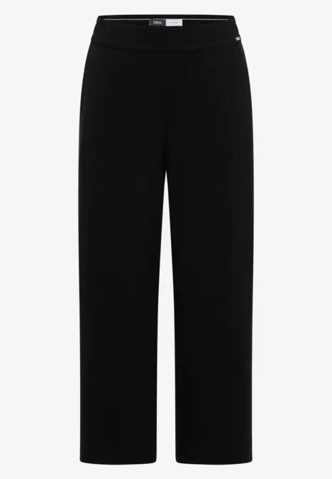 Schlichte, elegante kurze schwarze Hose mit weitem Bein und Gummibund.