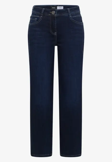 Dunkelblaue, gerade geschnittene Damenjeans mit klassischem 5-Pocket-Design