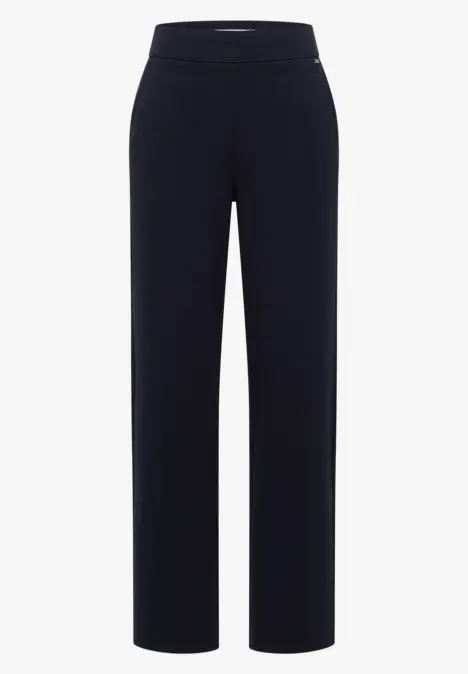 Schlichte, gerade geschnittene schwarze Hose mit hohem Bund.