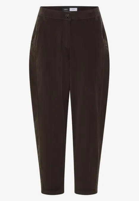 Dunkelbraune, gerade geschnittene Hose mit hohem Bund und Seitentaschen.
