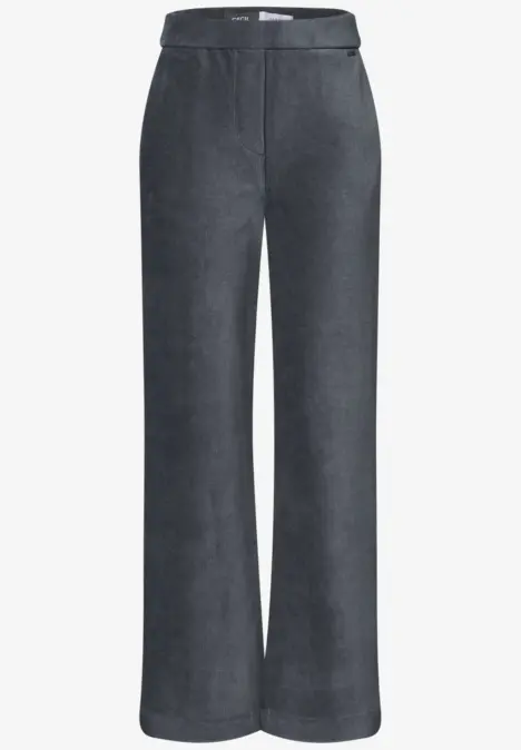 Grijze, wijde broek met flared pijpen van zachte, fluweelachtige stof