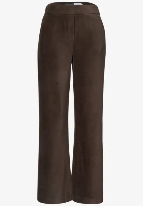 Donkerbruine corduroy broek, rechte pasvorm, elastische taille