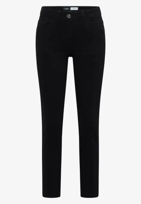 Schwarze Slim-Fit-Hose aus Cordstoff mit geradem Bein.