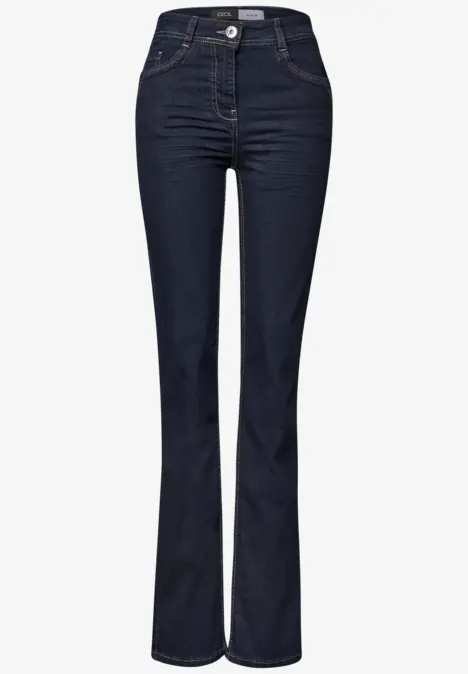 Dunkle Jeans mit hoher Taille und ausgestelltem Bein