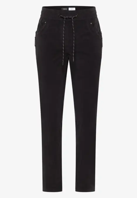 Schwarze Hose mit Kordelzug an der Taille, schlankem Schnitt und legerem Look.