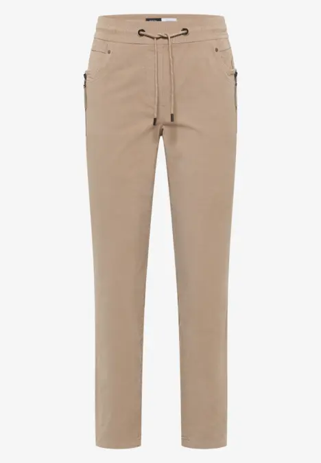 Beige Chinohose mit Kordelzug und seitlichen Taschen