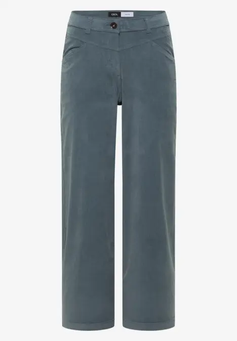 Graue, weite Damenhose mit hohem Bund und Knopfverschluss