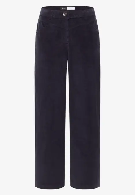 Donkerblauwe corduroy broek met rechte pijpen en hoge taille