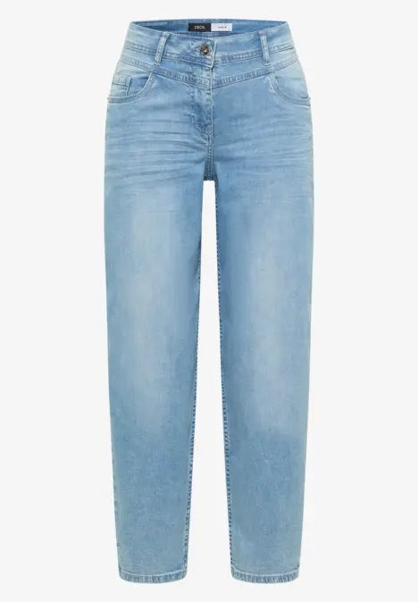 Hellblaue High-Waist-Jeans mit geradem Bein und dezentem Used-Look