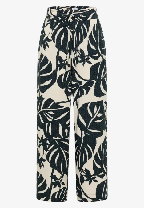 Pantalon ample imprimé feuilles noir et blanc avec taille élastique