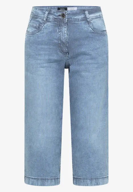 Helle, knielange, weite Jeans mit hohem Bund, seitlichen Taschen und Knopfverschluss im klassischen Denim-Stil