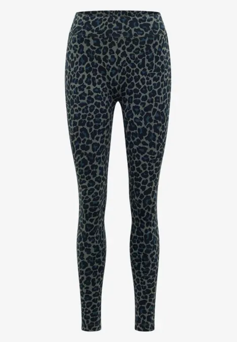 Legging moulant à imprimé léopard bleu foncé, taille haute.