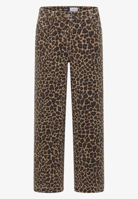 Weite, knöchellange Hose mit braun-schwarzem Leopardenmuster