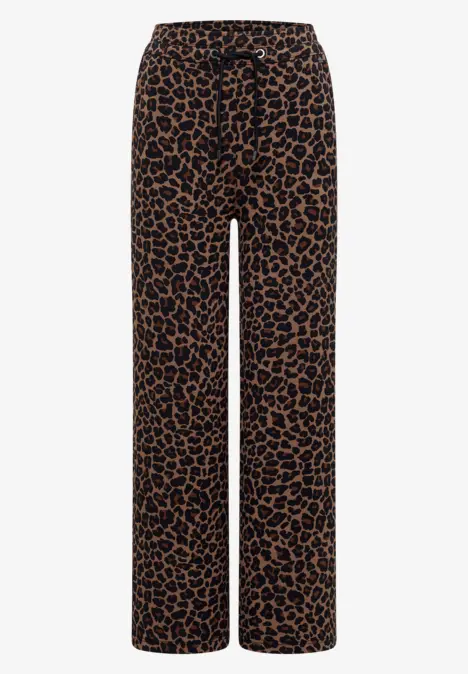 Elegante, weit geschnittene Hose mit braun-schwarzem Leopardenmuster.
