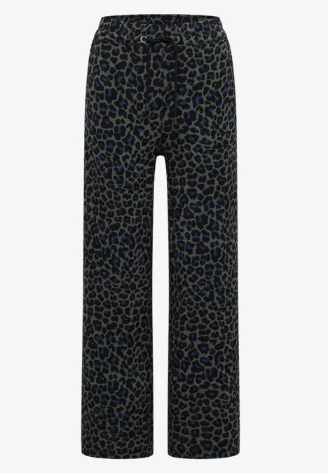 Schwarze, weit geschnittene Hose mit goldenem Leopardenmuster