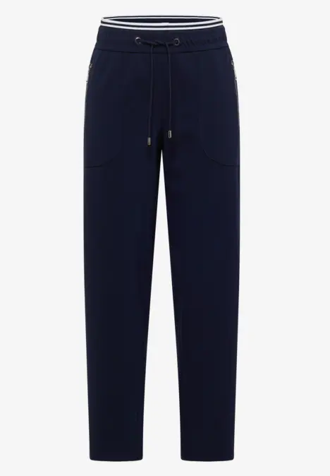 Pantalon de jogging bleu marine droit, taille élastique, cordon de serrage et poches plaquées.