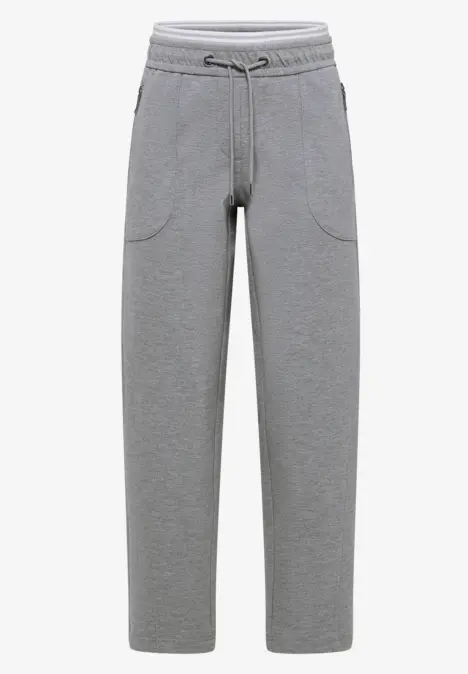 Pantalon de jogging gris en molleton avec taille élastiquée, cordon et poches latérales.