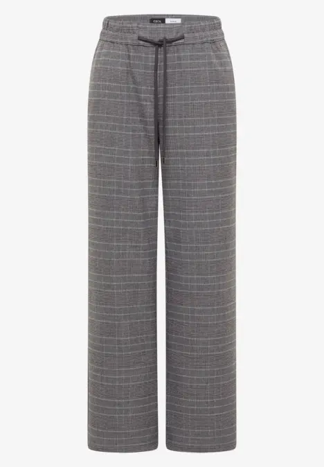 Grau karierte, weite Hose mit Kordelzugbund für einen lässigen Look.