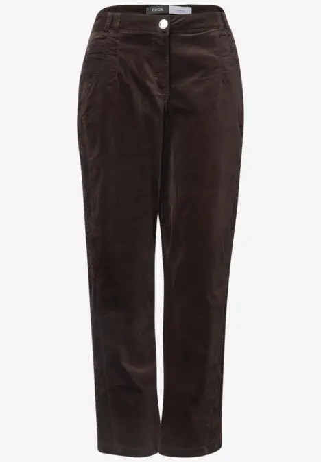 Dunkelbraune Cordhose mit geradem Schnitt und hohem Bund.