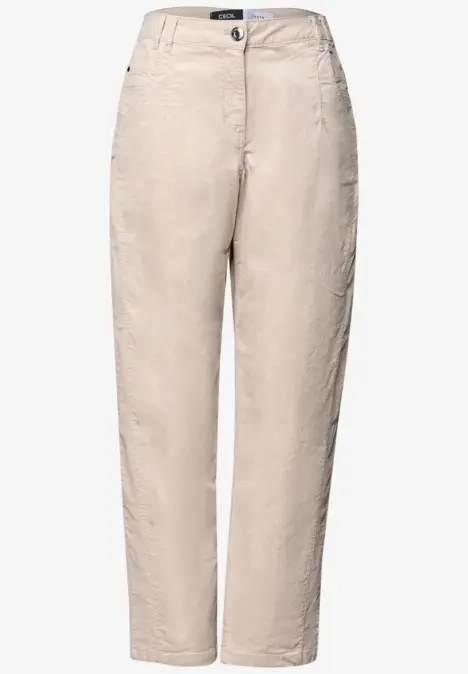 Beige Cordhose mit geradem Schnitt und hohem Bund.